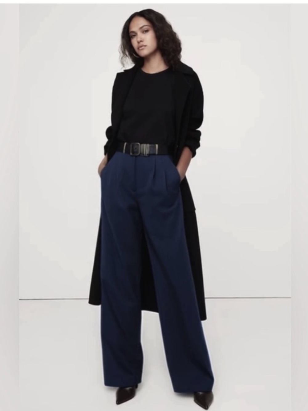 Banana Republic navy wide leg wool trousers